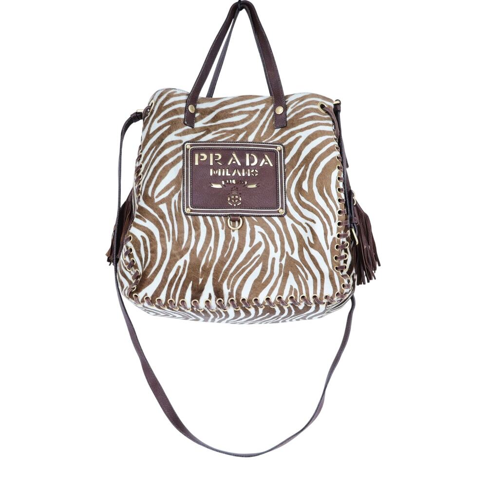 PRADA Spectrum Zebra Print Crossbody Bag Dyed Calf Fur Convertible Luxury Purse